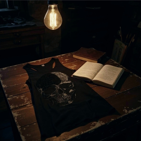 Retro Doll Black Sleeveless Skull Tank Dress – High-Low Hem, Sheer Layer – S - Picture 2 of 12